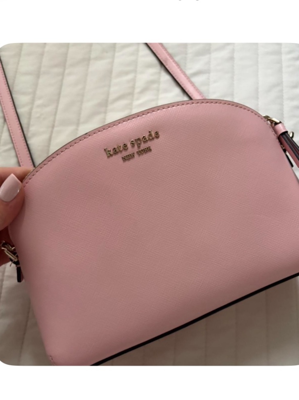 kate spade pink dome crossbody with gold logo
